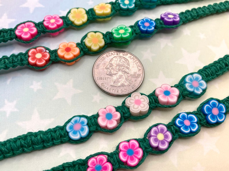 Flower Hemp Pride Flag Bracelet Rainbow, Trans, Pan, Bi Pride Green Hemp 1 Bracelet 4 Options 6 to 10 Inches Adjustable Slide Knot image 10