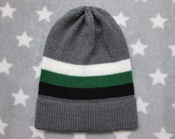 Knit Neutrois Pride Hat | Grey Slouchy Beanie | Acrylic | CLEARANCE (Old Style Yarn)