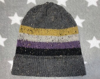 Tweed Wool Knit Pride Hat - Nonbinary Pride - Gray