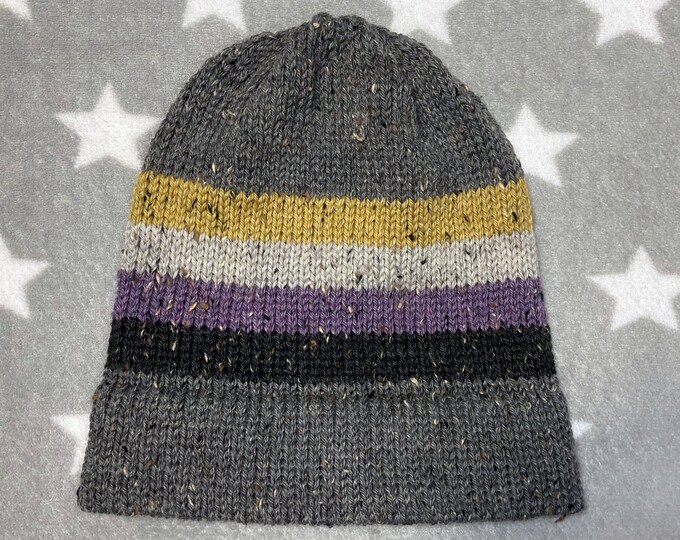 Tweed Wool Knit Pride Hat | Nonbinary Pride | Gray