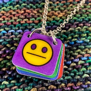 Emoticon Necklace Mood Smiley Communication Necklace Silver Rolo Chain image 4
