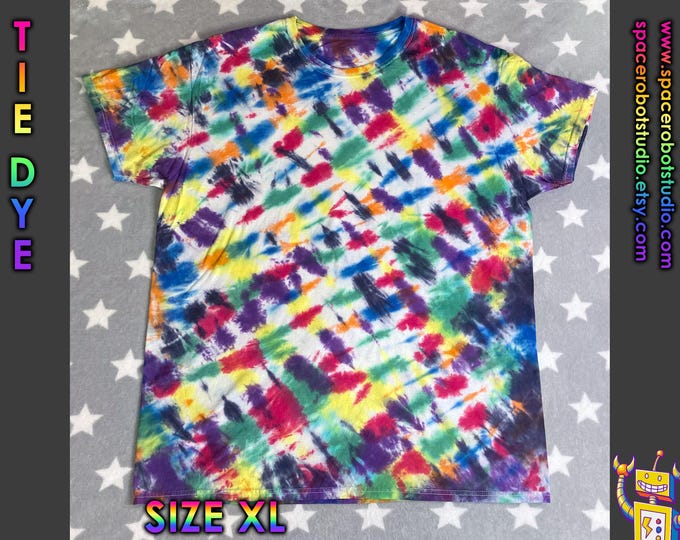 Tie Dye T-Shirt | Rainbow Crosshatch | Size XL