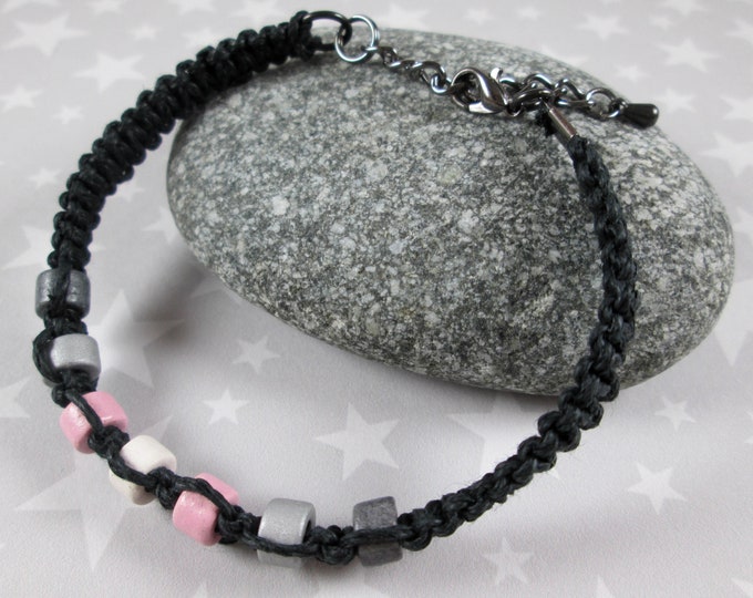 Demigirl Pride Hemp Bracelet - Black - Ceramic Beads - 7 to 8 Inches Adjustable