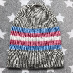 Knit Trans Pride Hat | Heathered Light Sandy Grey | Slouchy Beanie | Soft & Warm Acrylic