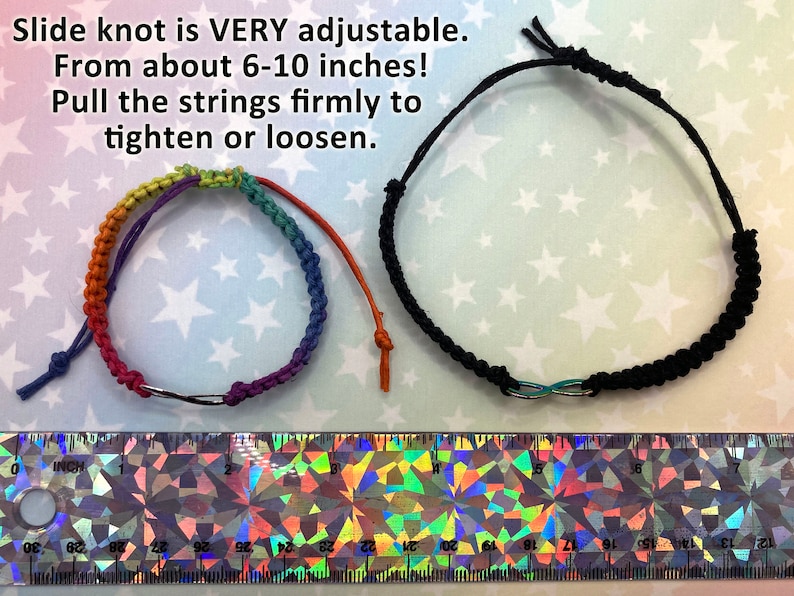 Rainbow Infinity Hemp Pride Bracelet Neurodiversity LGBT Autistic Pride 1 Bracelet 3 Color Options Chain or Slide Knot Closure image 9