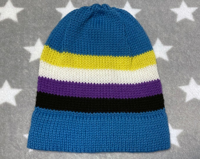 100% Wool Knit Pride Hat - Nonbinary Pride - Light Blue