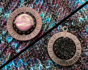 Spinner Pendant Necklace | Dark Gunmetal, Black, Purple, Green Swirl | Stim Jewelry