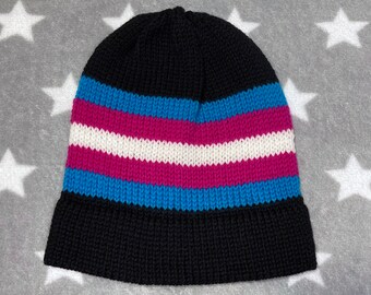 100% Wool Knit Pride Hat | Trans Pride | Vivid Colors | Black