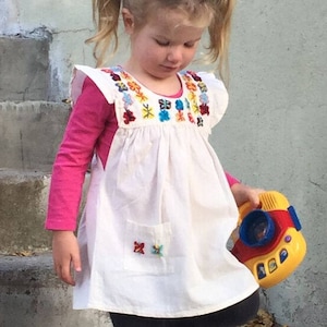 Mariposa Girls Mexican Jumper. Hand embroidered cotton. Made in Mexico