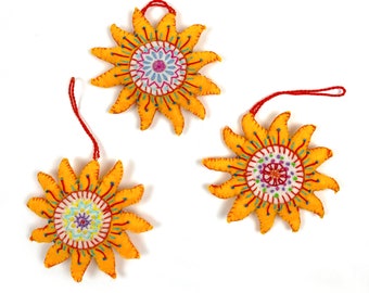 Embroidered Sun Ornaments (3pk)