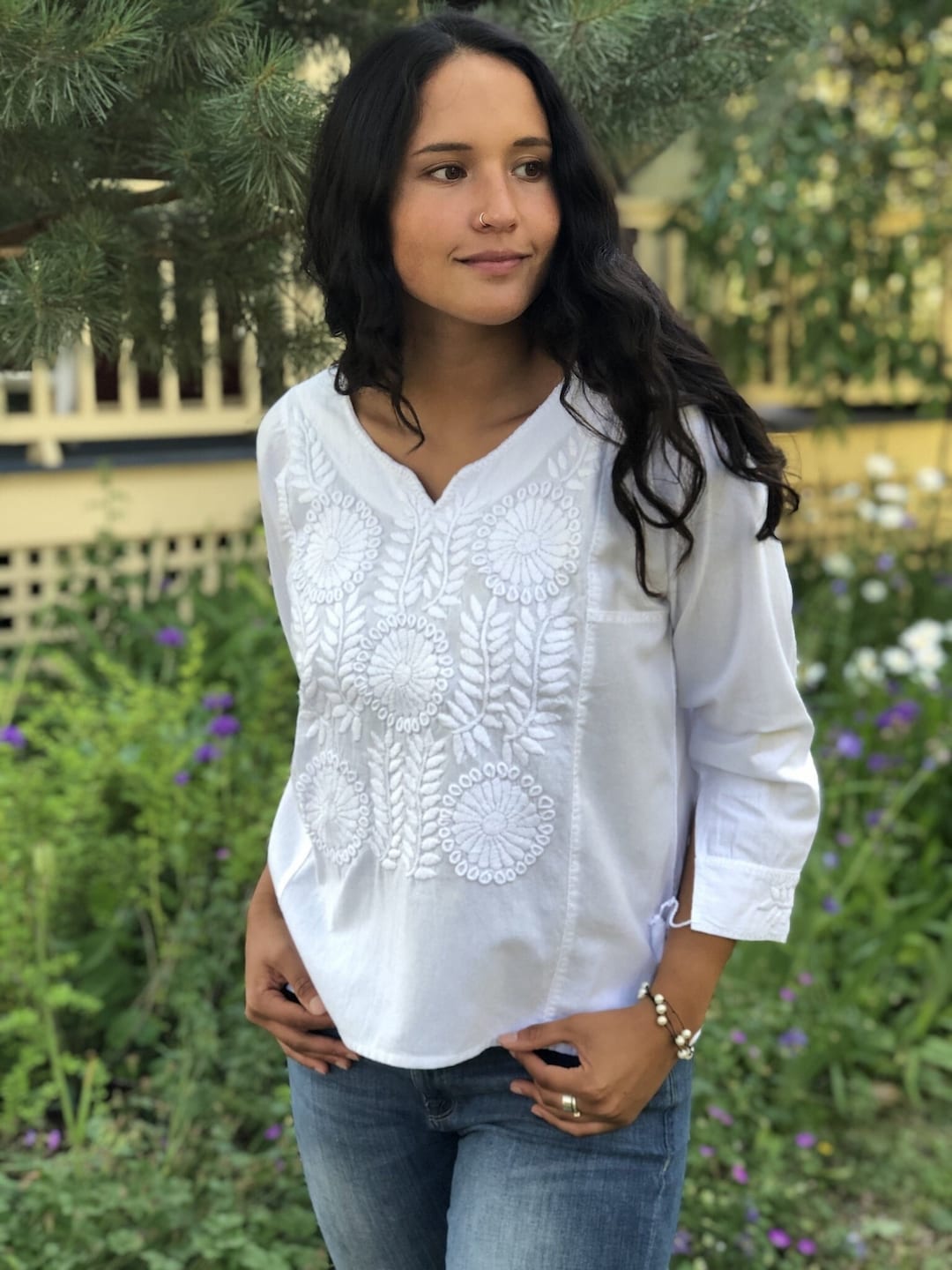 Blusa tradicional mexicana Algodón blanco con bordado