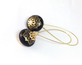 Chic Black Gold Drop Earrings - Black And Gold Earrings - Black and Gold Dangle Earrings - Mother’s Day Gift