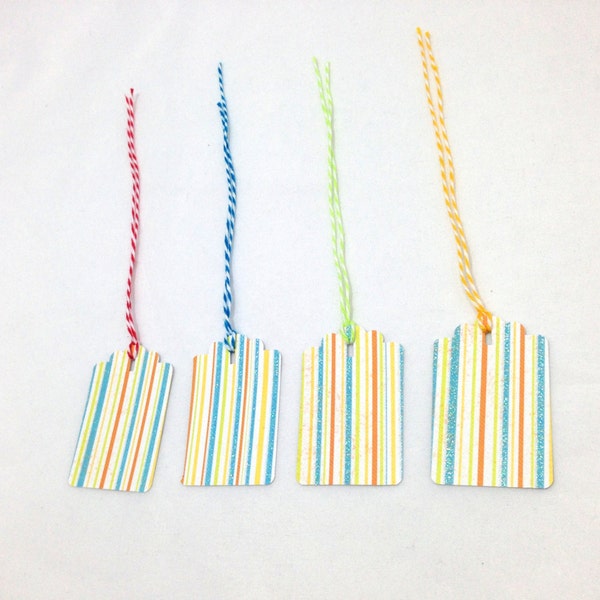 Tags, Bag Tags, Thank you tags, Glitter Striped, Multi Colored Tags, Gift Box Tags, Bakers Twine Tags