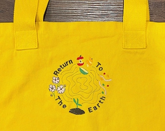 Yellow Embroidered Recycled Cotton Canvas Tote Bag