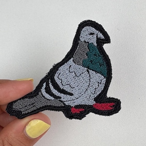 Pigeon Embroidered Patch: Iron-On, Scrap Fabric