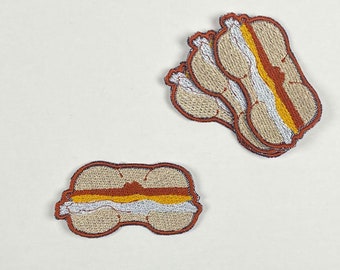 Bacon Egg and Cheese iron-on patch. Embroidered bacon egg and cheese iron-on patch. BE&C patch.