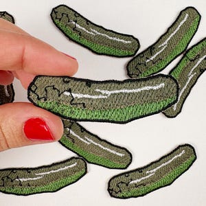 Pickle Iron-On Patch: Embroidered Food Applique (2.5" Wide)