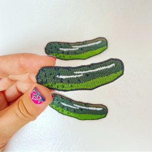 Pickle Iron-On Patch: Embroidered Food Applique (2.5&quot; Wide)