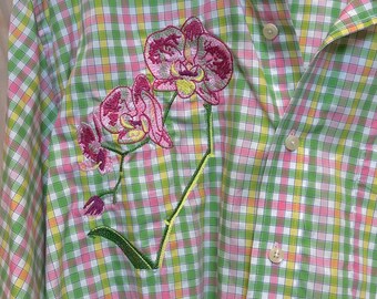 Embroidered Cropped Orchid Button Down