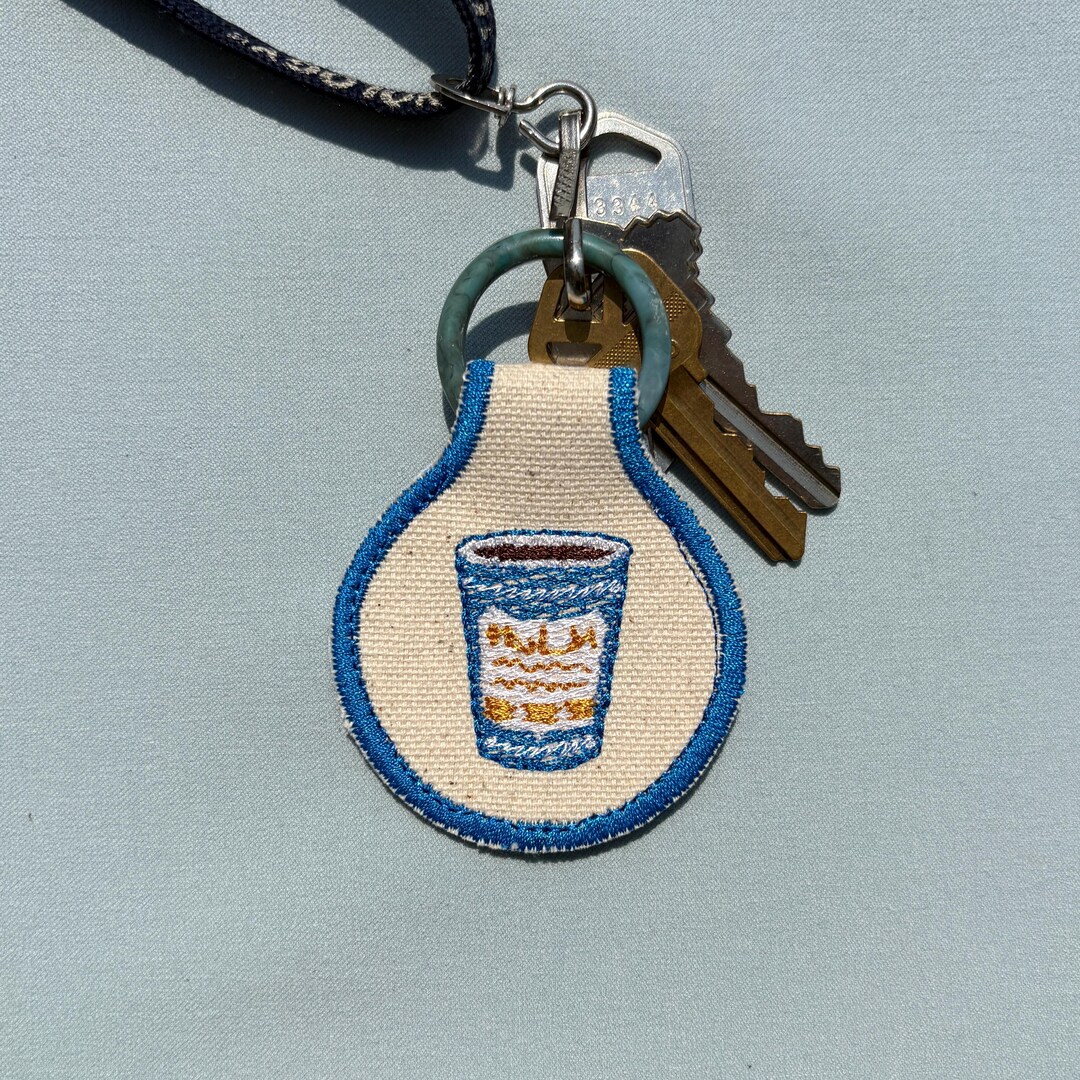 NYC Coffee Scrap Fabric Keychain. Embroidered Coffee Cup Keychain Made ...