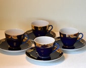 Russian Soviet Lomonosov coffee cups and saucers Vintage set for four persons