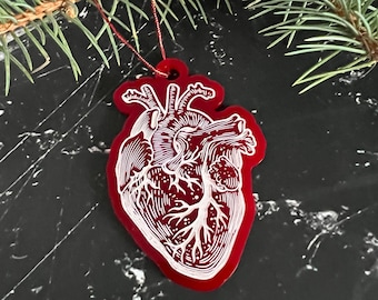 Anatomical Human Heart Tree Ornament - Christmas holiday gift for Cardio Doctors, Nurses, Biologists, Med Students, Scientists, and Patients