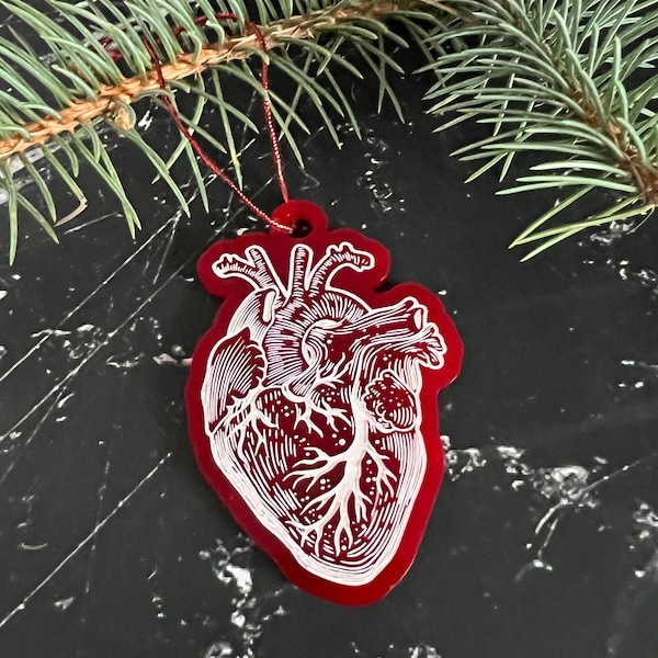 Anatomical Human Heart Tree Ornament - Christmas holiday gift for Cardio Doctors, Nurses, Biologists, Med Students, Scientists, and Patients