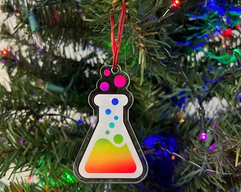 Rainbow Erlenmeyer Flask Christmas Tree Ornament- Inclusive Science Chemistry Lover Gift for Students, Teachers, and Lab Rats