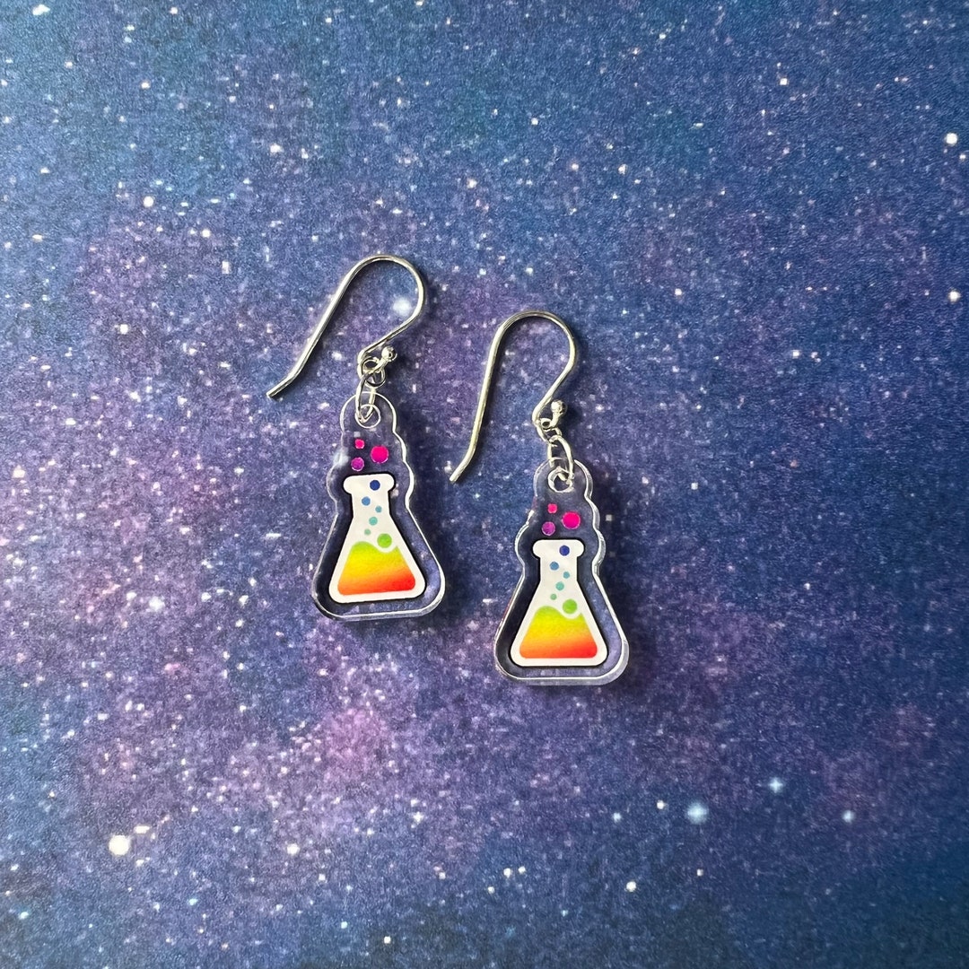 Rainbow Erlenmeyer Flask Earrings Inclusive Science Chemistry Etsy