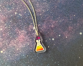 Rainbow Erlenmeyer Flask Necklace- Inclusive Science Chemistry Lover Gift for Students, Teachers, and Lab Rats