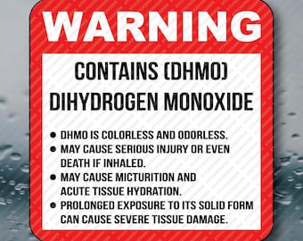 Warning Contains DHMO DiHydrogen MoOxide H2O Water Bottle Hard Hat Blue Collar Construction Funny Prank Meme Joke Gag Gift Sticker 2x2