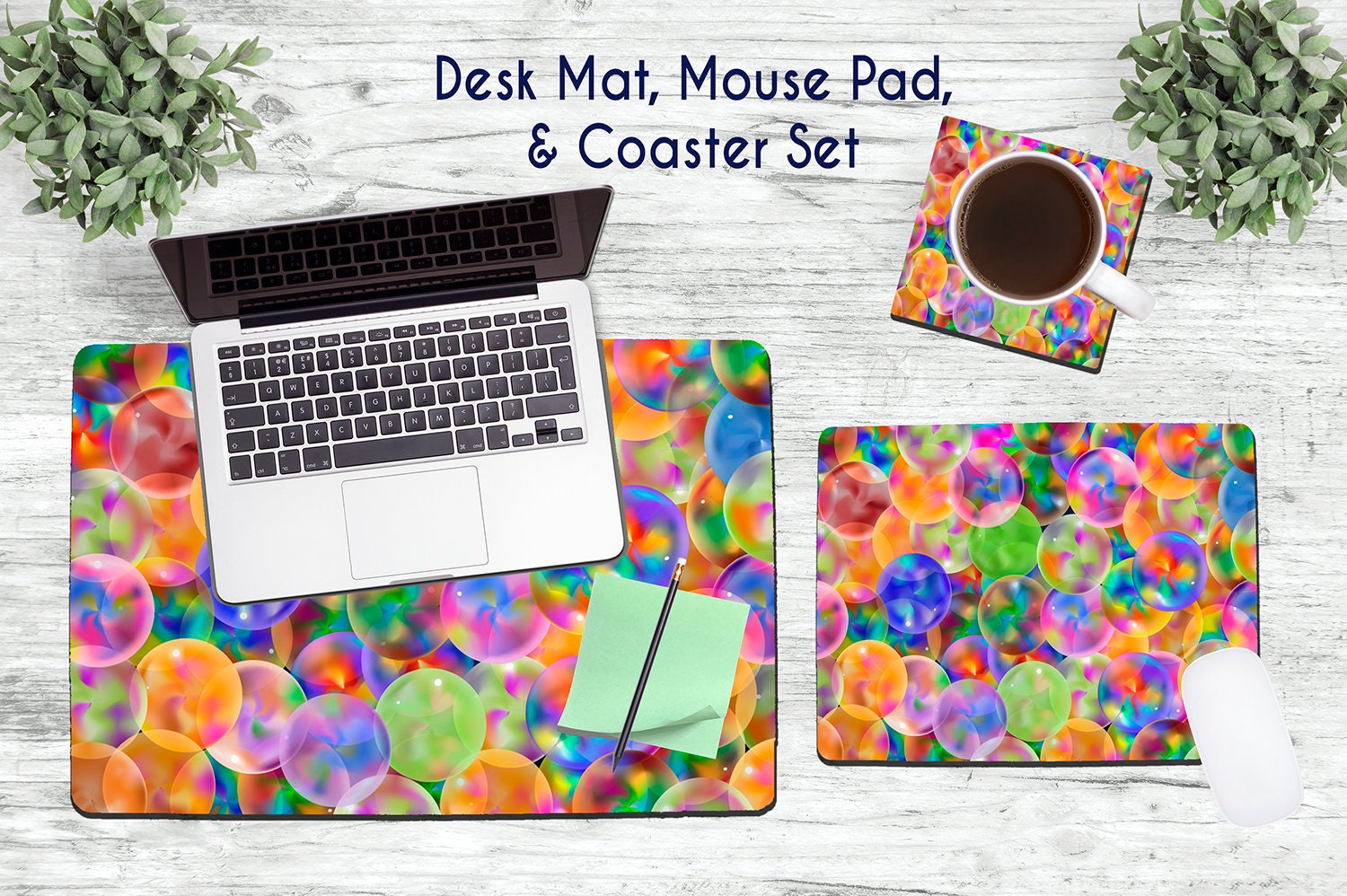 Multi Colored Bubbles Desk Set Desk Accessories Mouse Pad