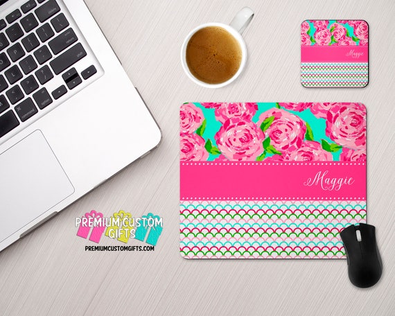 Personalized Lilly Pulitzer Inspired Mouse Pad And Coaster Set Personalized Lilly Pulitzer Inspired