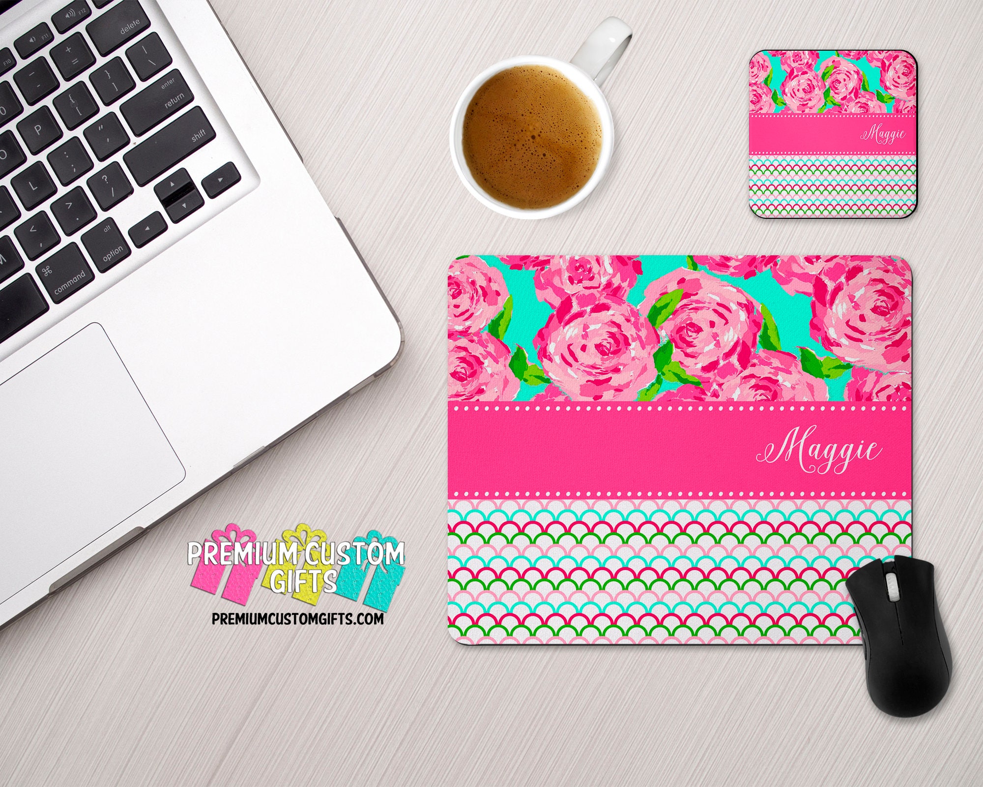 Personalized Lilly Pulitzer Inspired Mouse Pad And Coaster Set