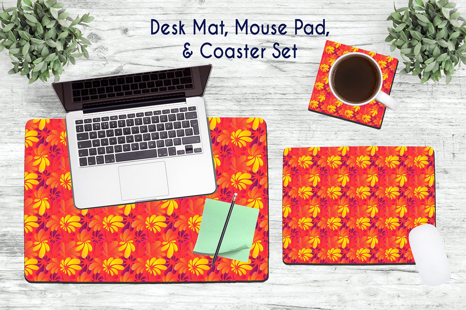 Hawaiian Flowers Desk Set Desk Accessories Mouse Pad Desk