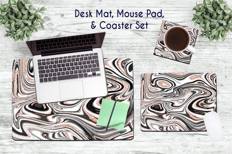 Black White And Rose Gold Marble Desk Set Accessories Image 0