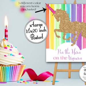 INSTANT DOWNLOAD - Pin the Horn on the Unicorn - Unicorn Party Game - Rainbow Unicorn Poster - Unicorn Party - Rainbow Birthday 0220