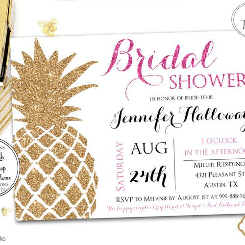 INSTANT DOWNLOAD Gold Glitter Pineapple Tropical Bridal - Etsy