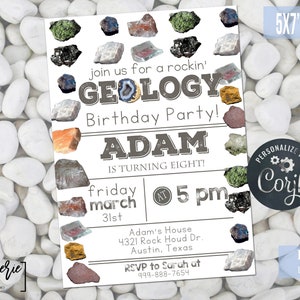 Editable Corjl Invite - Boys Geology Birthday Party Invitation - Rock Hunt Mining Birthday Invite - Geologist Rocks - Rock Climbing