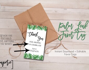 INSTANT DOWNLOAD - Palm Leaf Favor Tags - Cactus Banana Leaf Shower Party - Boho Monstera Tropical Favor Tags - Luau Thank You Tag 0668 0669