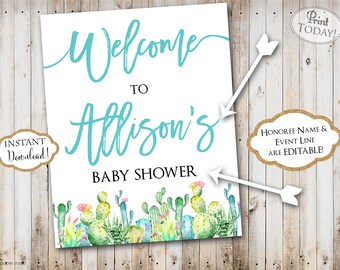 INSTANT DOWNLOAD - Cactus Welcome Sign Printable - Southwest Succulent Editable Welcome - Baby Bridal Shower Welcome 0551 0552 0553 0554