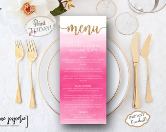 INSTANT DOWNLOAD - Wedding Menu Template - Printable Menu Template - Editable Menu - Pink Ombre Menu - Ombre Menu - Wedding Menu 0175 0176