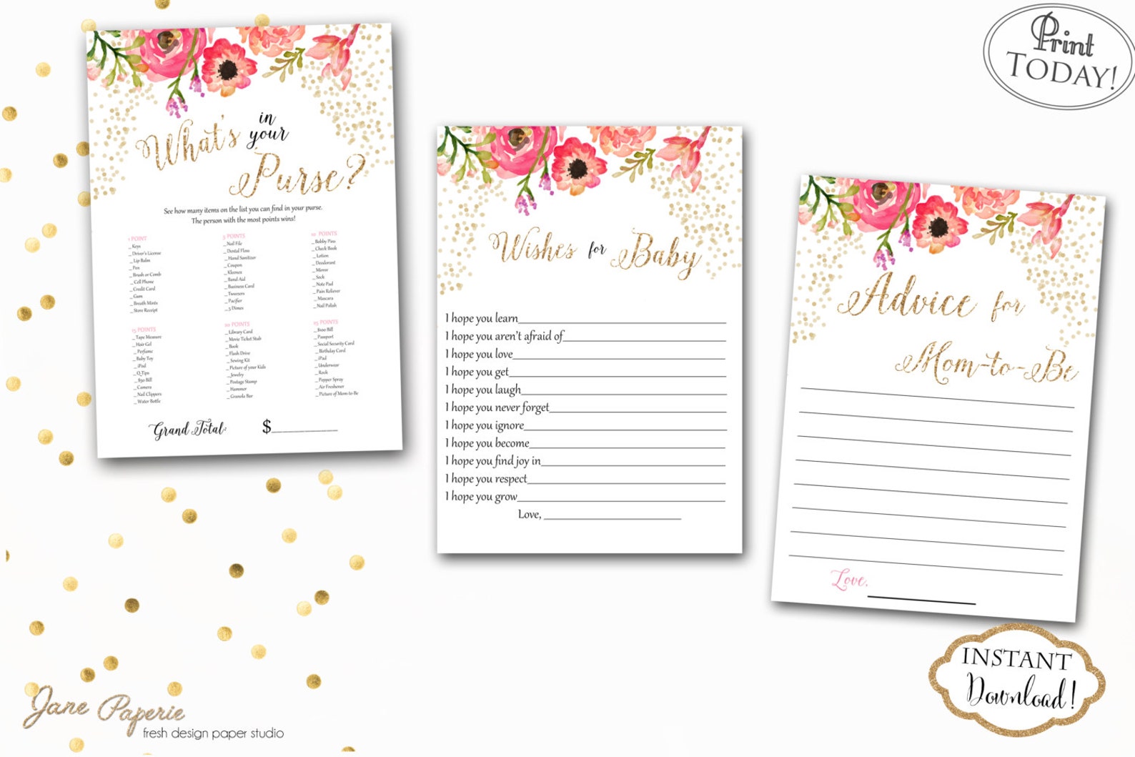 INSTANT DOWNLOAD Confetti Floral Gold Glitter Printable Baby | Etsy