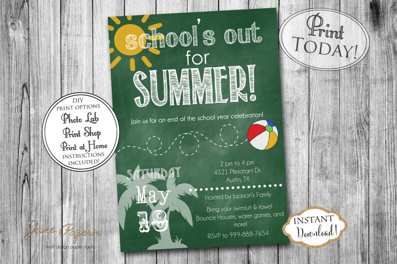 INSTANT DOWNLOAD End of School Party Invitation Printable | Etsy