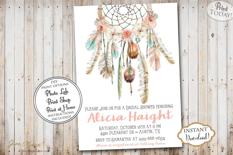 INSTANT DOWNLOAD Dream Catcher BRIDAL Shower Invitation Boho Etsy