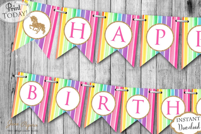 instant download glitter unicorn happy birthday banner etsy