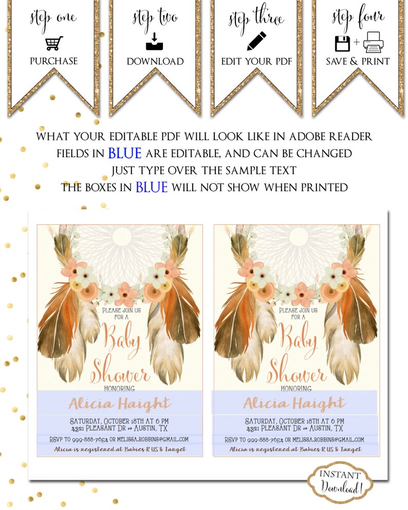 INSTANT DOWNLOAD Boho Bohemian Dream Catcher Baby Shower Etsy