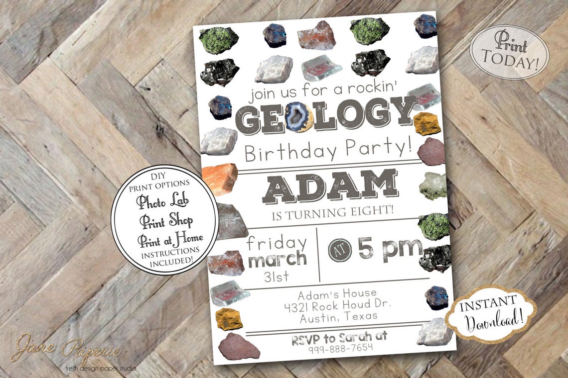 INSTANT DOWNLOAD Boys Geology Birthday Party Invitation Etsy