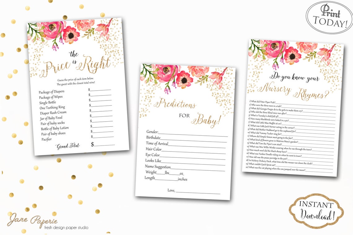 INSTANT DOWNLOAD Confetti Floral Gold Glitter Printable Baby | Etsy