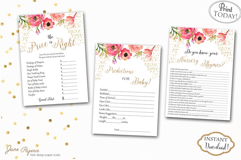 INSTANT DOWNLOAD Confetti Floral Gold Glitter Printable Baby | Etsy